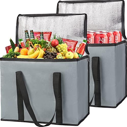 Insulated Grocery Shopping Bags, X-Large Food Delivery Bag for Delivery Drivers, Reusable Tote Cooler Bag for Travel, Dark Gray, 2-Pack by CIVJET
