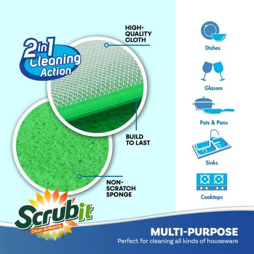 Scrub and Wipe Cleaning Pads [10 Pack] – SCRUBIT Dual Sided Scouring Pad and Sponge - Reusable Kitchen Scrubbing Sponges for Dishes, Pots, Pans Utensils & Non-Stick Cookware (Green) - Image 3