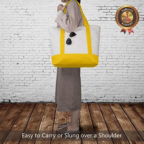 TOPDesign 3-Pack Canvas Tote Bags with an External Pocket, Reusable Grocery Shopping Bags, Top Zipper Closure, Daily Essentials (Yellow/Natural) - Image 2