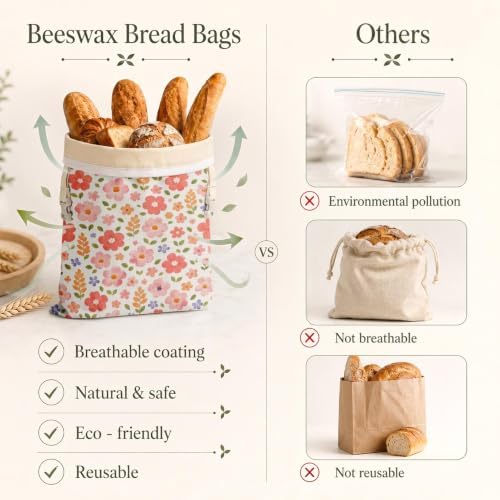 Britimes Reusable Bread Bags Set, Beeswax, XL, Zero Waste, Floral - Image 5