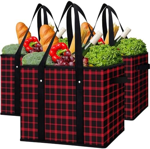 Reusable Grocery Bags 3 Pack, Foldable & Water Resistant Shopping Bags by WiseLife