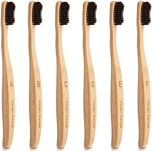 Virgin Forest Bamboo Toothbrushes 6pk, Charcoal Bristles BPA Free Eco by VirginForest
