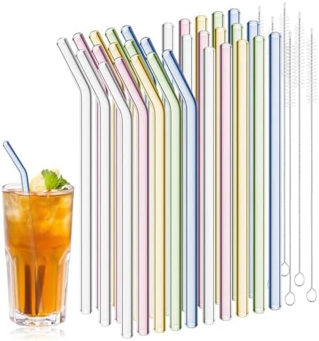 36 Pack Reusable Glass Straws, 8” x 8 mm Colorful Glass Straws by Unknown