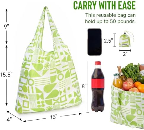 Stelle Lightweight Reusable Grocery Bag with Handles Ripstop Nylon Foldable Tote Shopping Bags for Travel and Groceries - Image 3