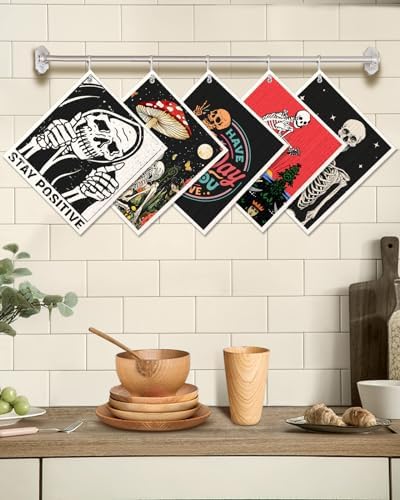 Miss Adola Swedish Dishcloths for Kitchen - 5 Pack Reusable Dish Cloths for Washing Dishes Absorbent Cute Funny Kitchen Towels Cleaning Sponge, Skull Design - Image 5