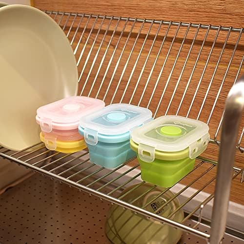Collapsible Silicone Food Storage Container, Portion Control Container with Clip-on Lid, Stackable, Space Saving, Microwave/Fridge/Freezer/Dishwasher Safe, 5 Oz, Pack of 4 - Image 2