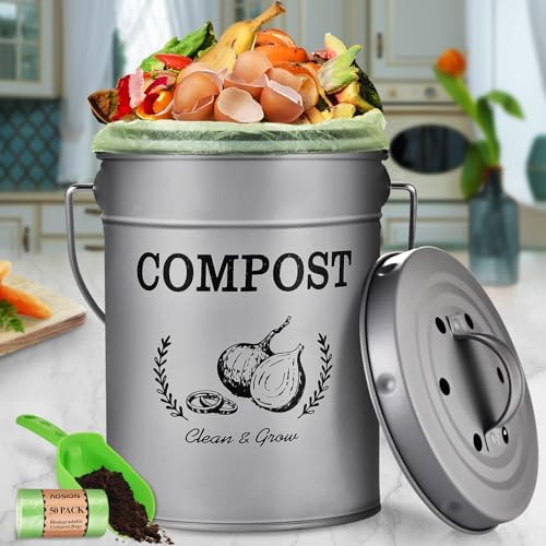 AOSION 1 Gallon Countertop Compost Bin for Kitchen with Lid,Odor Resistant by AOSIONUSA