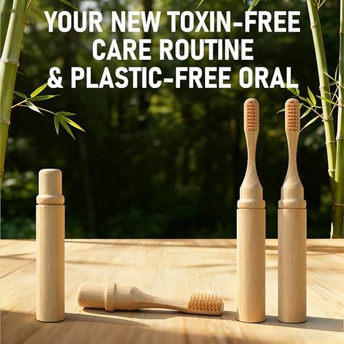 3 Pcs Foldable Bamboo Toothbrush Travel with Case, Fiber - Image 4