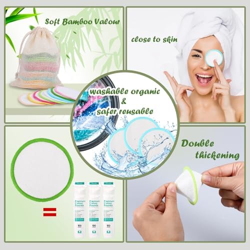 XSEINO Reusable Makeup Remover Pads(40 Pack) with Washable Natural Bamboo Fiber Material,Natural Bamboo Cotton Pad,for All Skin Types - Image 2