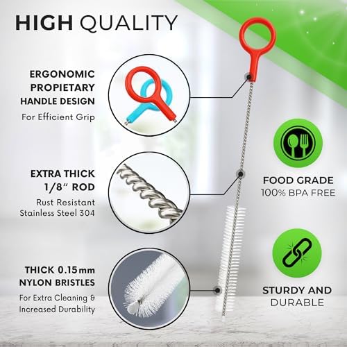 Buenalife Heavy Duty Cleaning Brushes Set of 8 - Extra Long Straw Cleaners for Metal and Plastic Reusable Drinking Straws, to Clean Small Spaces, Sippy Cups, Water Bottles - Sturdy Hard Brush Bristles - Image 3