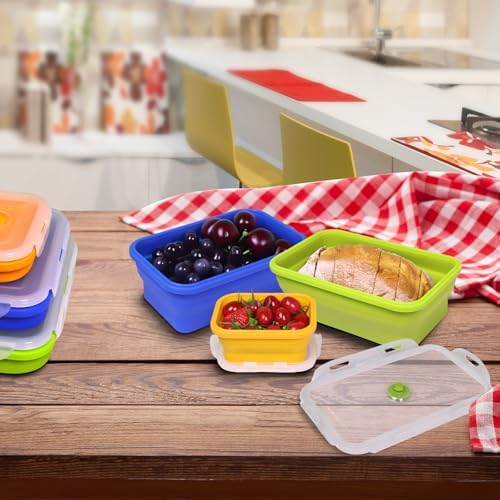 Collapsible Silicone Food Storage Containers With Lids, Set of 6 Foldable Storge Bowls, Bento Lunch Boxes for Kitchen, Camping, Rv, BPA Free - Image 4