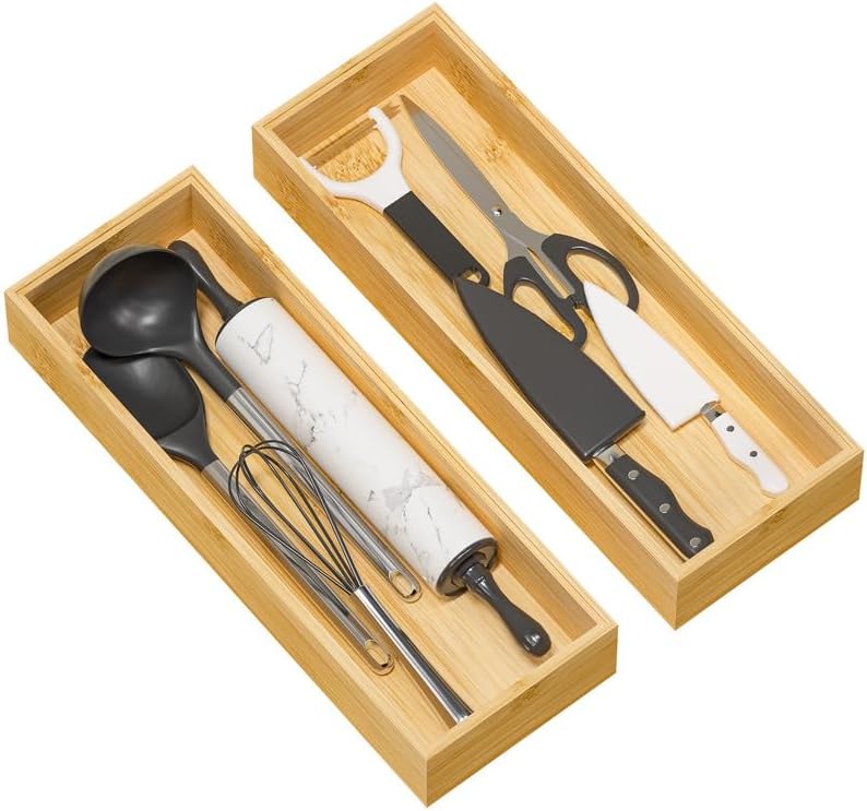 Bamboo Kitchen Drawer Organizer, Deep 2-Pack, 17" x 6" x 2.5" by Greatseas