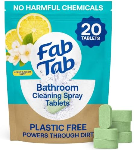 Fab Tab Bathroom Spray Cleaner Tablets, Plant-Based Formula, 20-Pack Refill by FabTab
