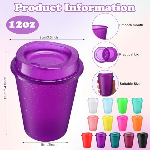 Honeydak 45 Pack 12 oz Reusable Coffee Cups with Lids Portable Tea Cups Reusable Hot Coffee Mugs Tumblers Bulk Plastic Tumblers Travel Drinks Mugs for Hot and Cold Drinks (Bright Colors) - Image 3
