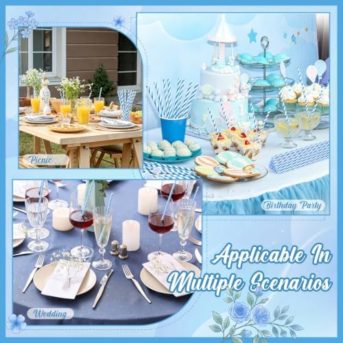 Honeydak 50 Pcs Reusable Plastic Straws Bulk,Blue and Whit Stripe - Image 6