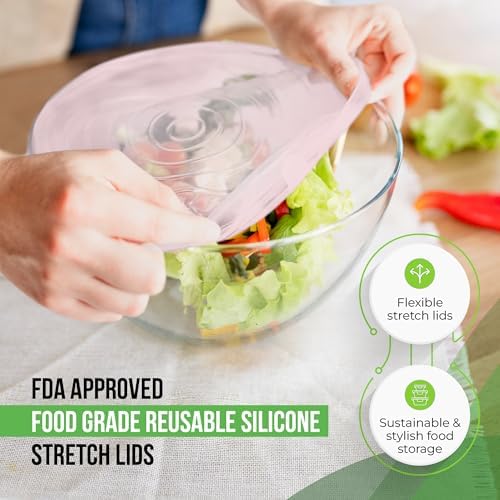 Reusable Silicone Stretch Lids for Food Storage in Fridge - Elastic Heat-Resistant Bowl Covers, Cups, Cans, Jars - Universal Food Grade Lid for Round and Rectangle Containers - 7 Pack - Colorful - Image 3