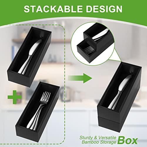 Lixple Bamboo Kitchen Drawer Organizer, 2 Pack, 9" x 3" x 2", Black - Image 6