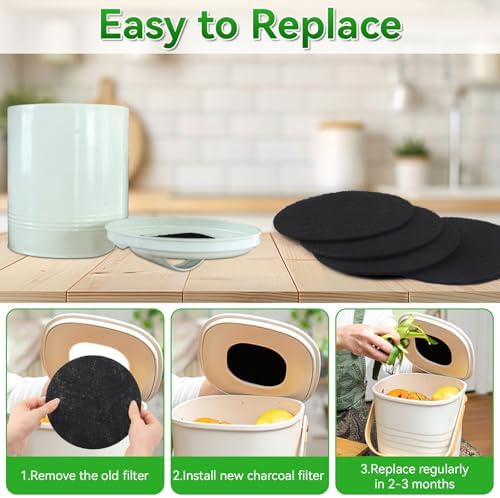 6 Pack 6.7 Inch Charcoal Filter for Kitchen Compost Bin Countertop Bucket - Image 5