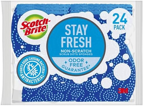 Scotch-Brite Scrub Dots Non-Scratch Scrub Sponges, Sponges for Cleaning Kitchen, Bathroom, and Household, Non-Scratch Sponges Safe for Non-Stick Cookware, 24 Scrubbing Sponges by Scotch-Brite