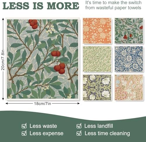 Whaline 12 Pcs Vintage Floral Swedish Dishcloths Vintage Greenery Flower Kitchen Towels Reusable Cotton Absorbent Dish Towels for Home Housewarming Cleaning, 7 x 8 Inch - Image 2