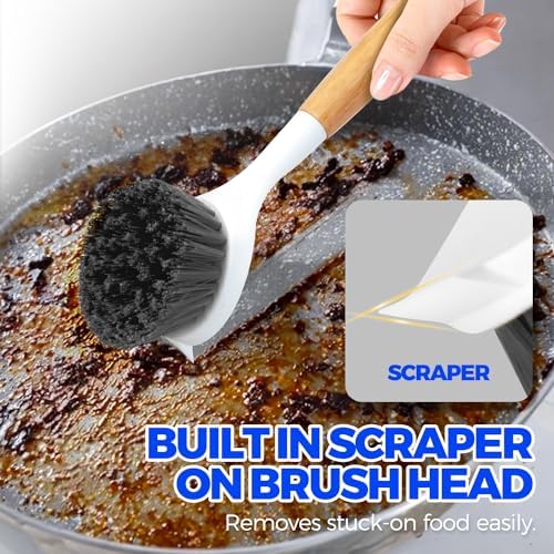 Holikme 3 Pack Dish Brush with Bamboo Handle Cleaning Brush,Black - Image 4