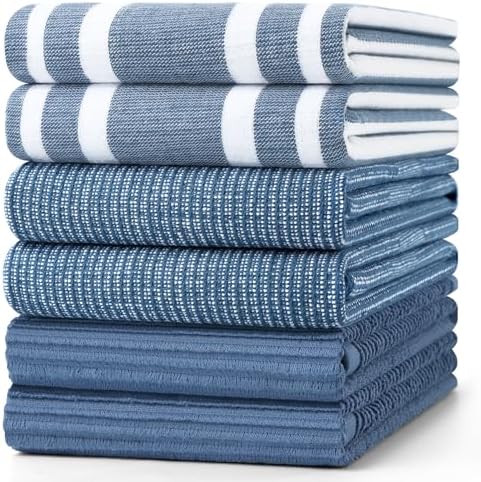 Homaxy Cotton 380 GSM Premium Kitchen Towels, 18"x 28", 6 Pack, Navy Blue by Homaxy