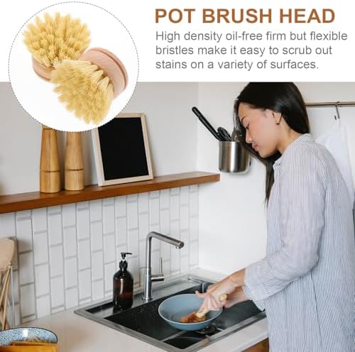 2 Pack Pot Cleaning Brush Replacement Beech Bamboo for Cast Iron Skillet - Image 3