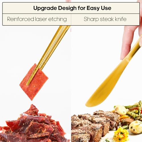 Travel Utensils with Case, Quatish Portable Silverware Set for Work, Stainless Steel Reusable Travel Cutlery, Fork and Spoon Set for Camping, Picnic, Gadgets, Lunch Box for Men, Christmas Gift, Gold - Image 4