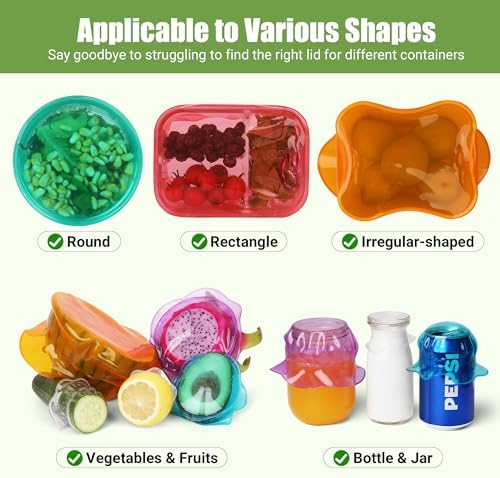 Silicone Stretch Lids for Food Storage in Fridge, Reusable Elastic Bowl Covers for Cup, Cans, Jars, Round & Rectangle Container, Food Grade Silicone Microwave Food Cover, 12 PCS, Multicolor - Image 2