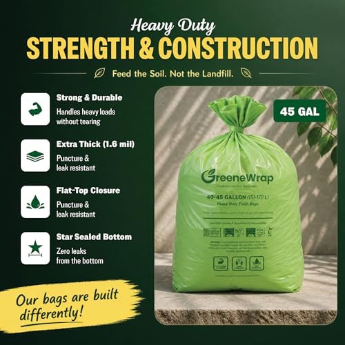 40-45 Gallon Compostable Trash Bags with Flat Top, 20 Count, Heavy Duty 1.6 Mil, Large Commercial Industrial Outdoor Contractor Bags, BPI Certified, ASTM D6400, Fits 40 45 Gal - Image 4