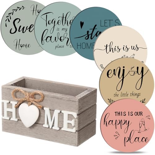 Queekay House Warming Gifts New Home Farmhouse Coasters Set of 6, Peach by Queekay