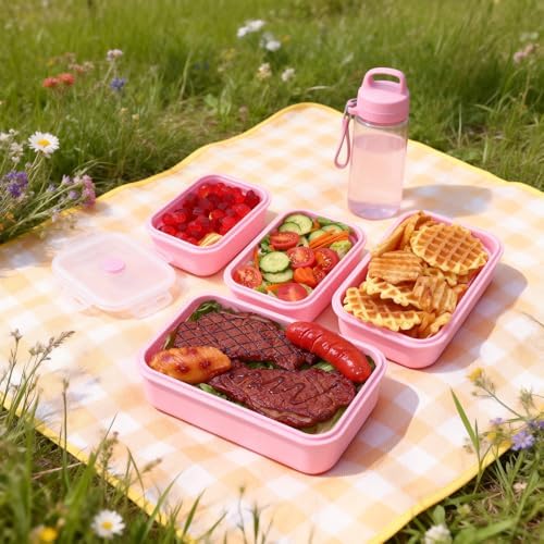4 Pack Collapsible Silicone Food Storage Containers with Lids, Pink - Image 7
