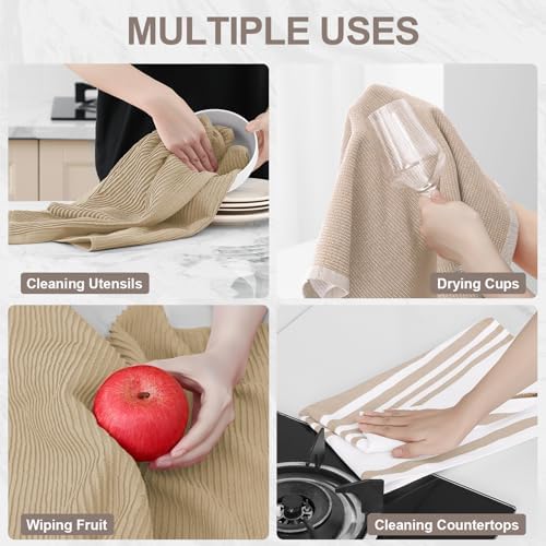 Homaxy Cotton 380 GSM Premium Kitchen Towels, 18"x 28", 6 Pack, Khaki - Image 4