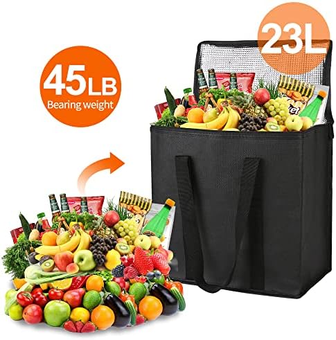 Bodaon 2-Pack Insulated Reusable Grocery Shopping Bags, Medium, Black, - Image 4