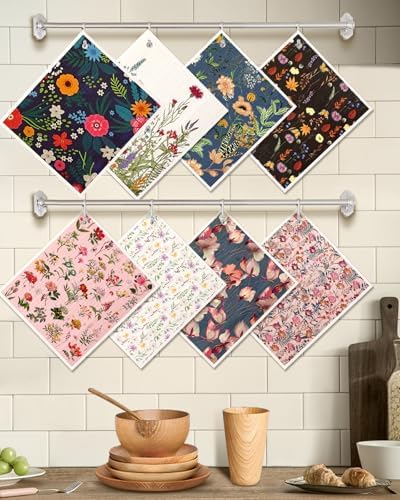 Miss Adola 8 Pack Reusable Kitchen Swedish Dishcloths for Washing Dishes - Absorbent Fast Drying Cleaning Sponge with Cute Flower Design - Washable Decor Cloths - Image 5