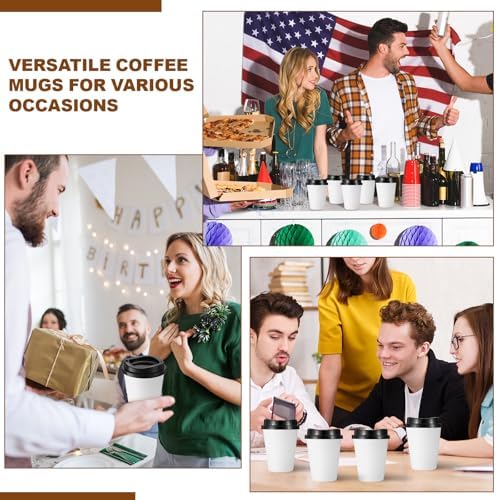 Honeydak 45 Pack 12 oz Reusable Coffee Cups with Lids Portable Tea Cups Reusable Hot Coffee Mugs Tumblers Bulk Plastic Tumblers Travel Drinks Mugs for Hot and Cold Drinks(White with Black,Classic) - Image 6
