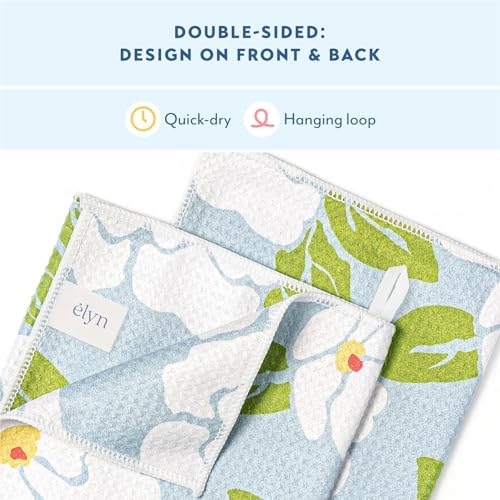 ELYN Microfiber Kitchen Dish Towel Set, Quick-Dry & Absorbent Waffle Weave Cleaning Towels, Set of 2 Kitchen Towels, Paper Towels Alternative (Painterly Floral & Grid) - Image 4