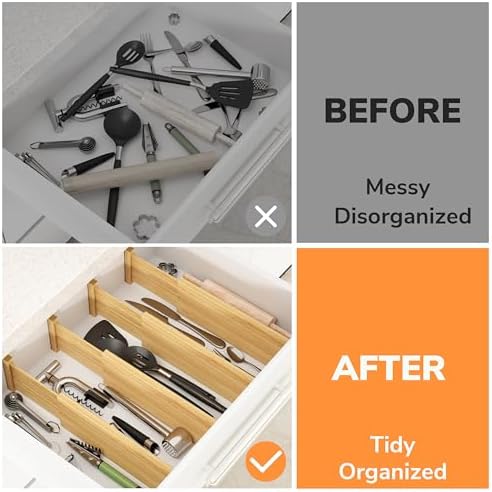 BAMEOS Bamboo Expandable Drawer Dividers – Fits 12.2"–17" Drawers, 4" Extra Deep Walls, Set of 4 | Tall Spring-Loaded Separator for Baby Dresser, Sock Drawer & Bathroom Cabinet - Image 5