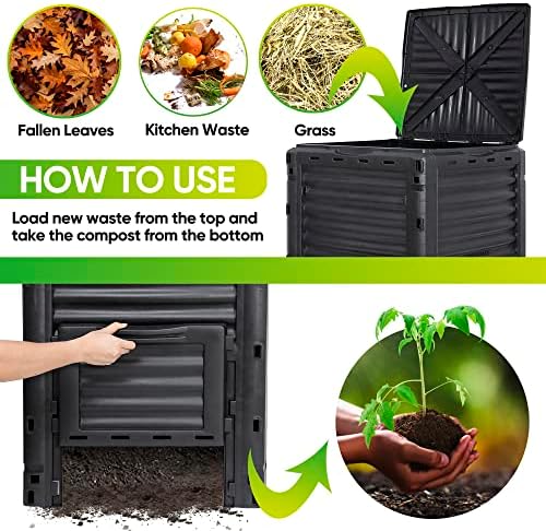 SUPER DEAL 80 Gallon Compost Bin, Outdoor 300 L Garden Composter, Large Capacity BPA Free Material for Fast Creation of Fertile Soil, Easy to Assemble, Black (Black, 80 Gallon) - Image 7