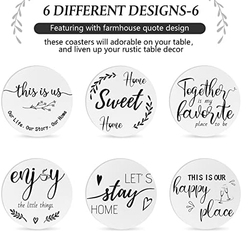 Queekay House Warming Gifts New Home Farmhouse Coasters Set of 6, White - Image 5