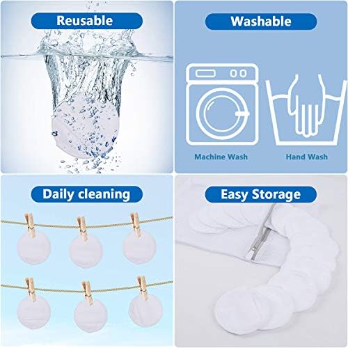 KinHwa Reusable Makeup Remover Pads Microfibre Round Face Pads for Face Eyes Lips Washable Face Cloths for All Skin Types and Toner 14 Pack White With Laundry Bag - Image 4