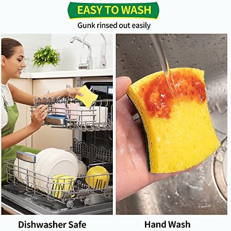 Heavy Duty Sponges, 12 Pack Cellulose Scrub Sponge, Dual-Sided Kitchen Sponge, Multipurpose Sturdy Ergonomic Design for Kitchen Dishwashing, Uncoated Cookware, Sink, and Countertops - Image 5