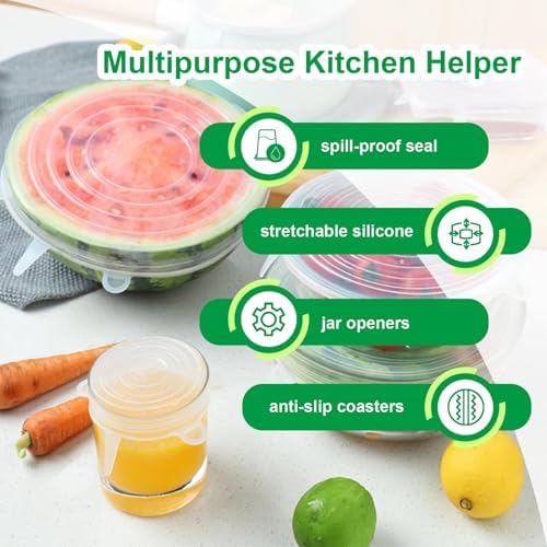 Silicone Stretch Lids – 6 Pack Reusable Food Covers,Flexible Silicone for Bowls, Containers, Fruits – Airtight & Leakproof Seal for Kitchen Storage(transparent) - Image 3