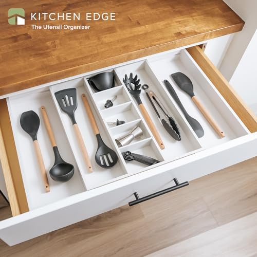 KitchenEdge Utensil & Junk Drawer Organizer, 16-28 in, White Bamboo - Image 2