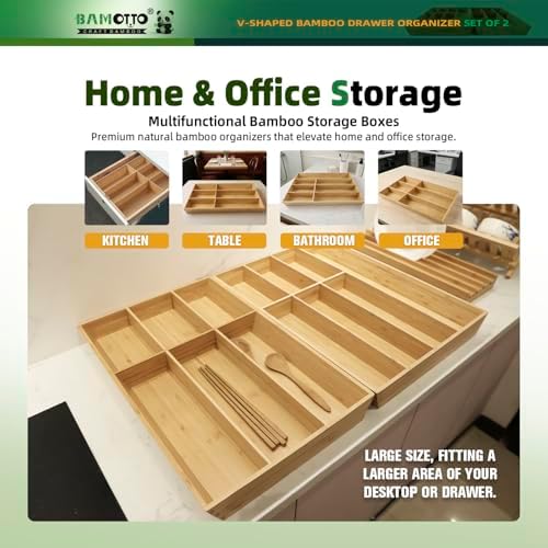BAMOTTO CRAFTBAMBOO 13 Slot V-Shaped Bamboo Drawer Organizer Set of 2 - Image 5