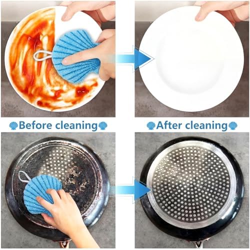 12 Pcs Shell Sponge Dish Scrubber Dual Sided Non Scratch Dish Washing Scrubbers Reusable Household Cleaning Kitchen Tools for Dishwashing Washing Dishes Cookware Tubs Sinks - Image 5