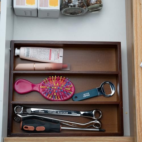 Fibogollo Bamboo Silverware Organizer with 3 Slots for Kitchen(Brown) - Image 4