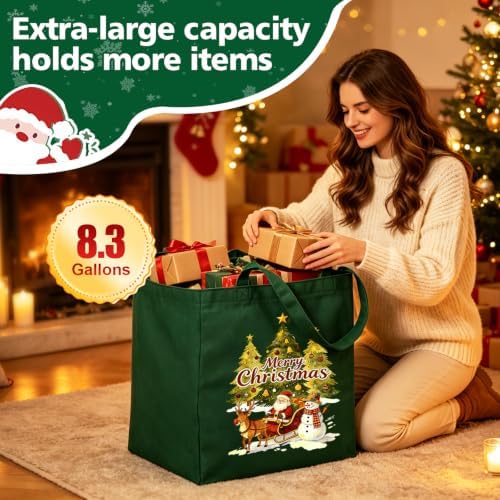 Christmas Canvas Tote Bags with Handles, Large Merry Christmas Shopping Bag - Image 4