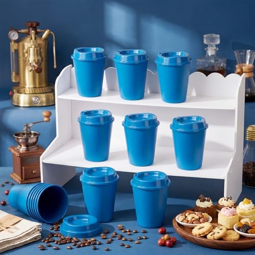 Honeydak 45 Pack 12 oz Reusable Coffee Cups with Lids Portable Tea Cups Reusable Hot Coffee Mugs Tumblers Bulk Plastic Tumblers Travel Drinks Mugs for Hot and Cold Drink (Navy Blue,Classic) - Image 2