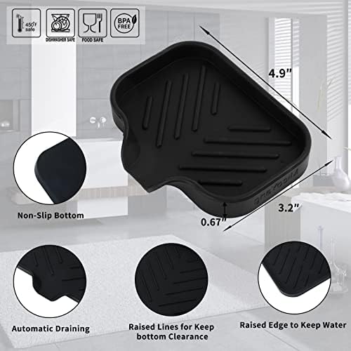 MicoYang Silicone Soap Dish with Drain Spout, Self-Draining Sink Organizer Tray for Bathroom and Kitchen, Sponges, Dispensers and Soap Holder, Non-Slip and Dishwasher Safe, Black (Compact, 4.9"×3.2") - Image 2
